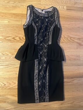 BCBGMaxAzria Black Lace-Trim Peplum Sheath Dress